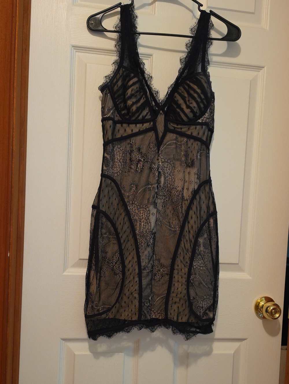 bebe Black Sheer Lace Chemise Slip